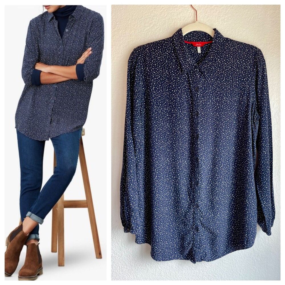 Joules Women's Elvina Button Up Blouse in NavyStar Pattern - Size 8